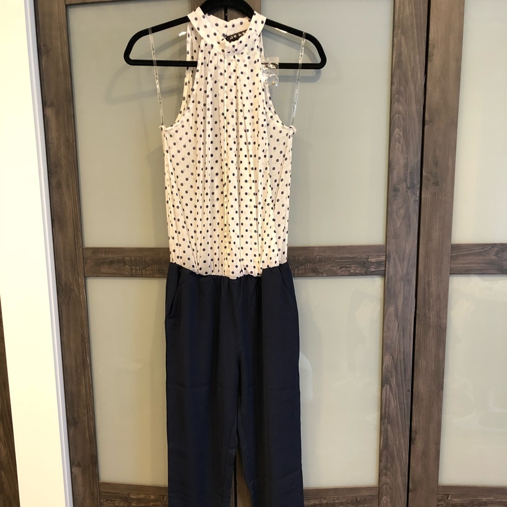 White/Navy Blue Polka Dot Jumpsuit -Size S - NWT